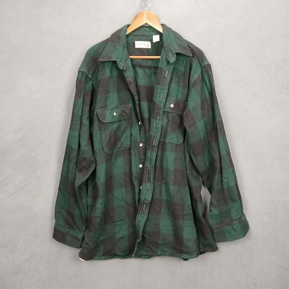 Vtg Fieldmaster Shirt Mens XL Green Black Plaid Cotton Flannel Button Up Casual